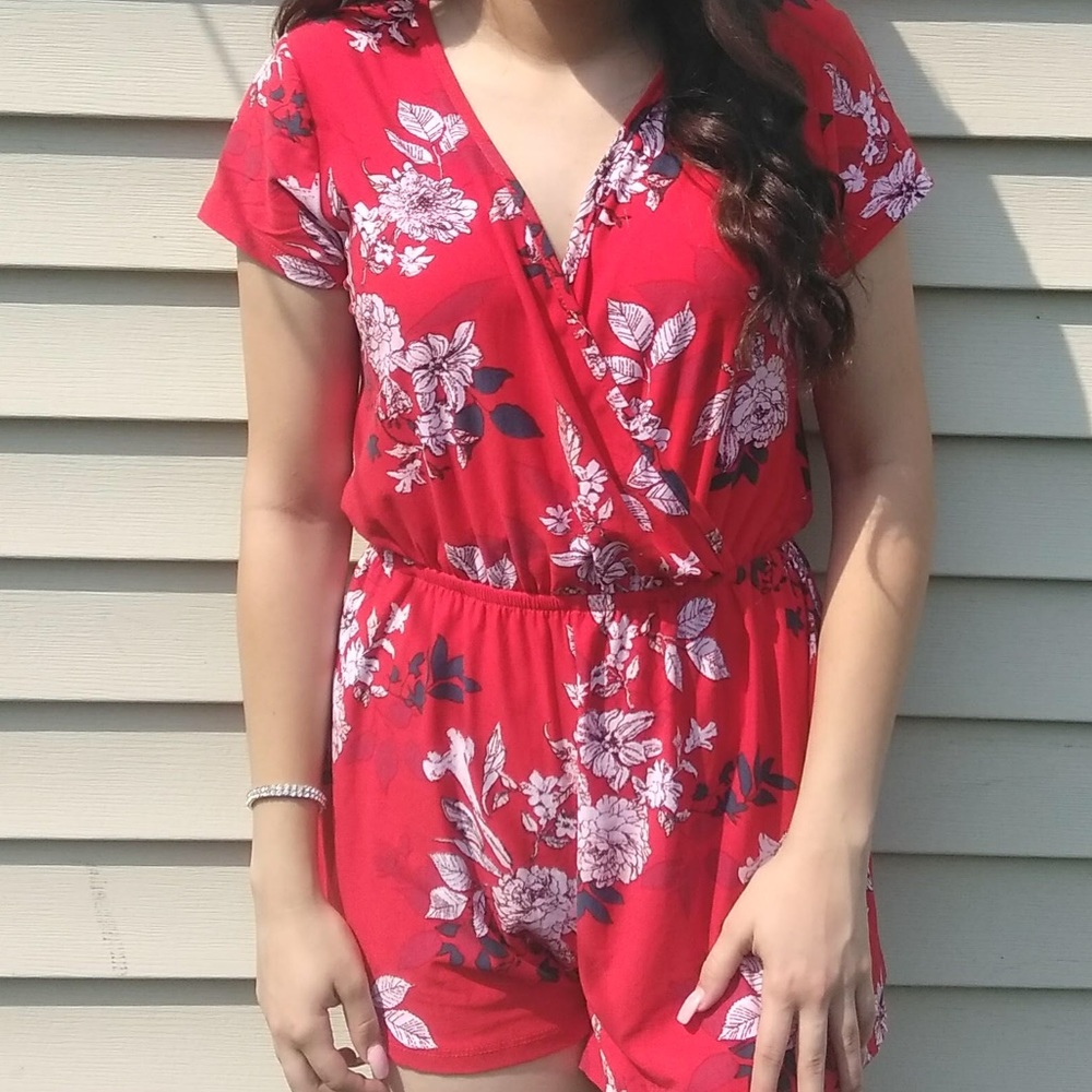 Red Floral Romper